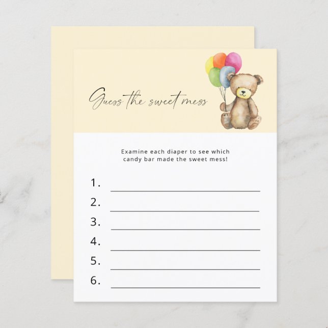 Papier Devinez le jeu de Baby shower de la douceur - Ours (Devant / Derrière)