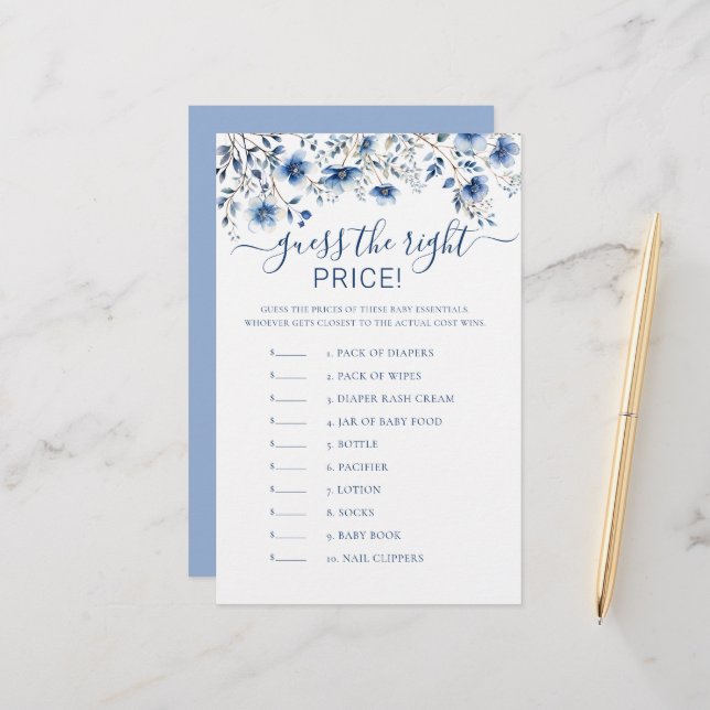 Papier Devinez le jeu de Baby shower Fleur sauvage du pri (Devant/Arrière en situation)