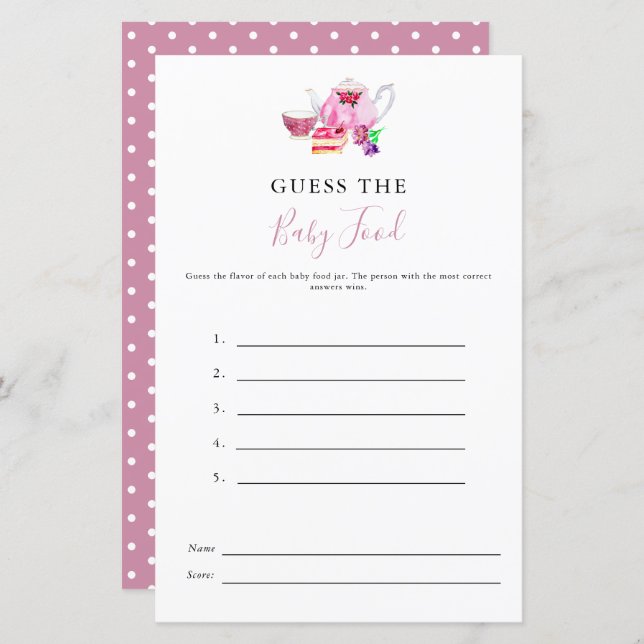 Papier Devinez le jeu de Baby Shower Tea Dusty Rose (Devant / Derrière)
