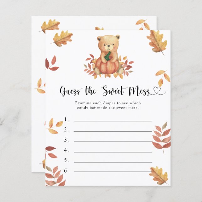 Papier Devinez le jeu Sweet Mess - ours Citrouille (Devant / Derrière)