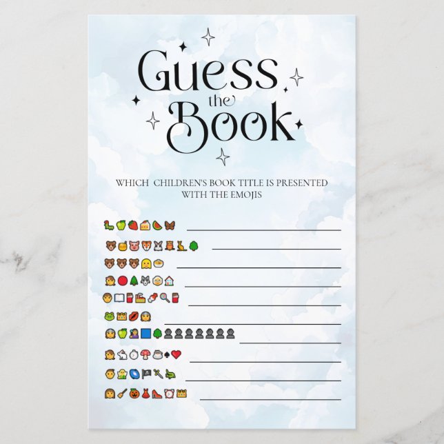 Papier Devinez le livre Émoji Ciel Envoyé Jeu de Baby Sho (Devant)