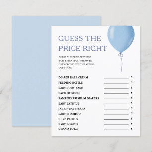 Papier Devinez Le Prix Blue Balloon Boy Baby shower Jeu
