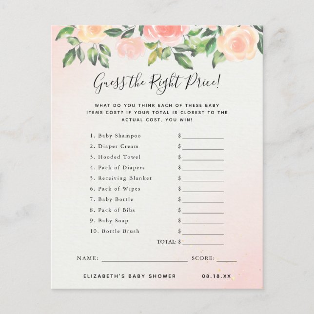 Papier Devinez Le Prix | Jeu Baby shower (Devant)