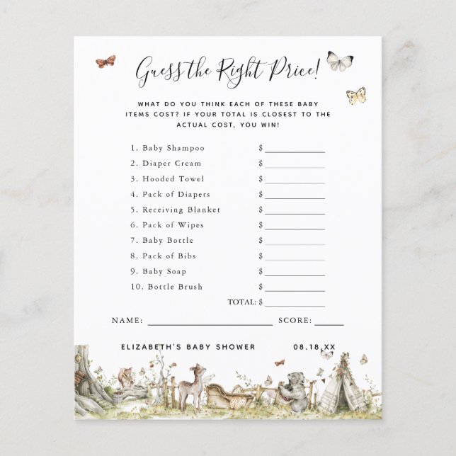 Papier Devinez Le Prix | Jeu Baby shower (Devant)