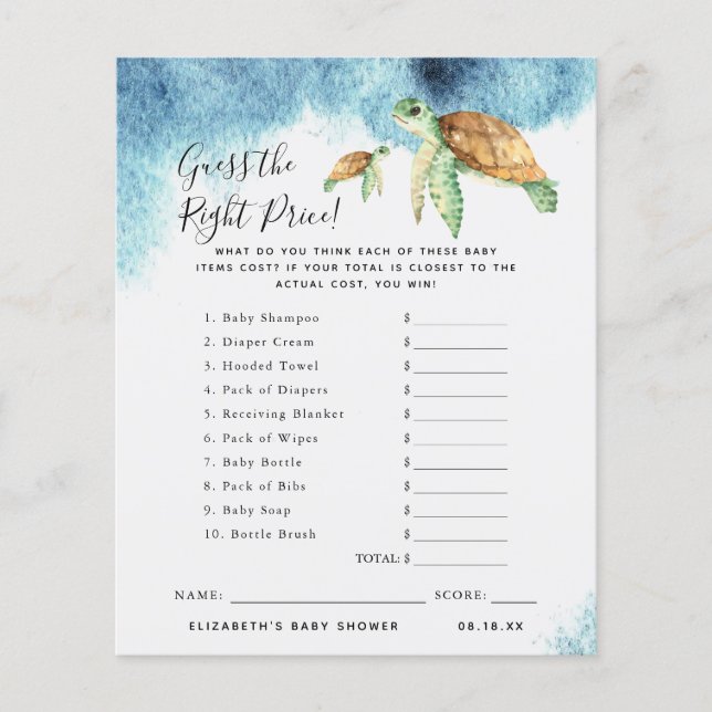 Papier Devinez Le Prix | Jeu Baby shower (Devant)