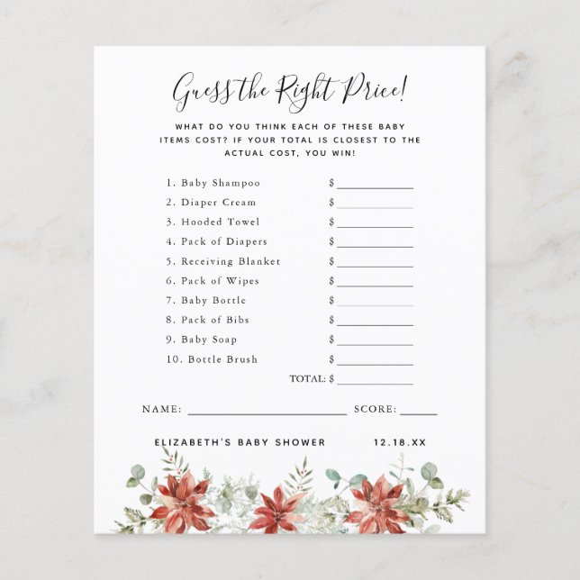 Papier Devinez le Prix | Jeu de Baby Shower (Devant)