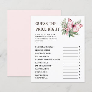 Papier Devinez le Prix   Jeu de Baby Shower Papillon Rose