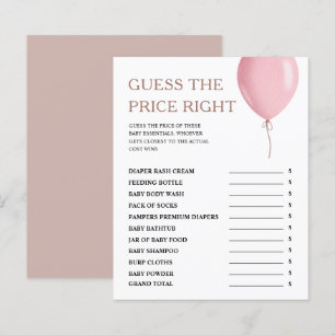 Papier Devinez Le Prix Pink Balloon Girl Baby shower Jeu