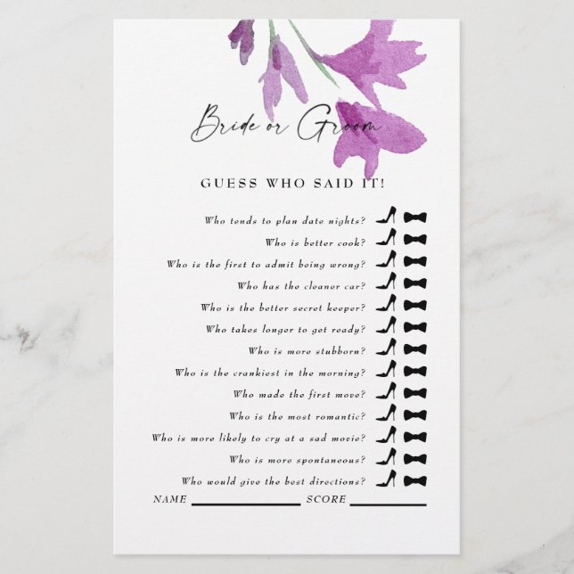 Papier Devinez qui a dit cela ? Fête de mariage à la fleu (Devant)