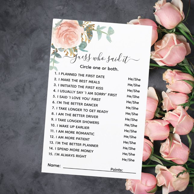 Papier Devinez qui a dit jeu de baby shower floral rose (Créateur téléchargé)