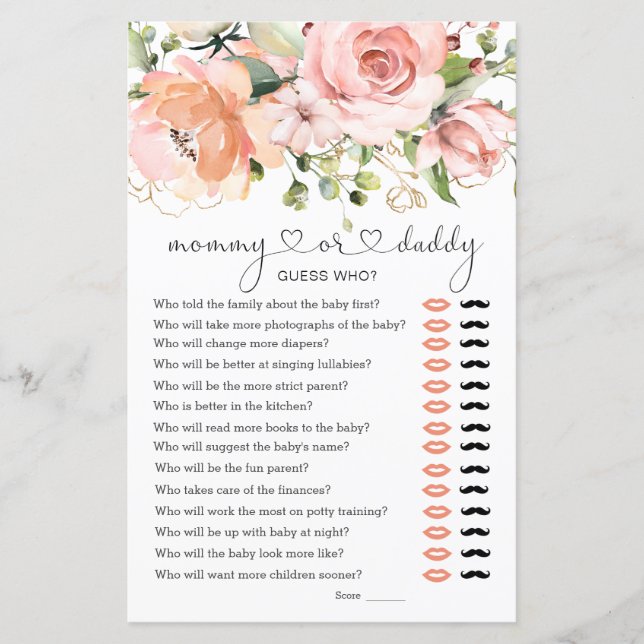 Papier Devinez Qui Baby shower Jeu Floral (Devant)