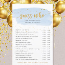 Devinez Qui bleu aquarelle + or baby shower jeu