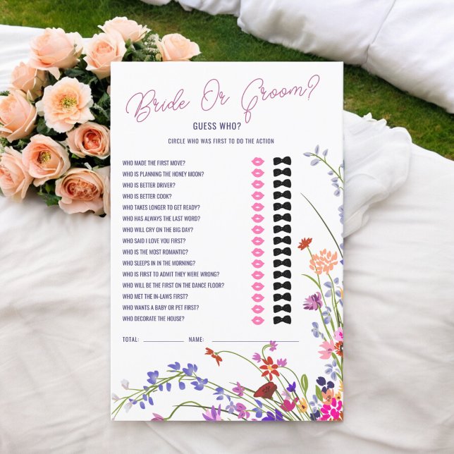 Papier Devinez qui fleur sauvage jeu de douche de nuptial (Guess who wildflowers bridal shower game)