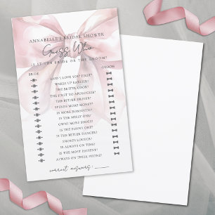 Papier Devinez Qui Je Suis Rose Pâle Nœud Jeu de Baby Sho