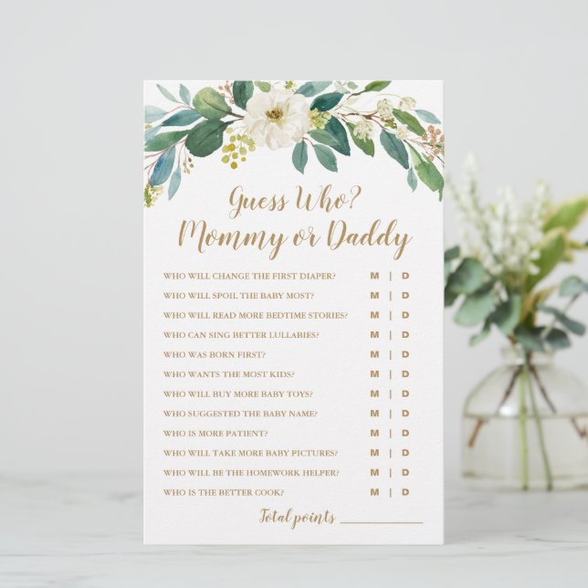 Papier Devinez Qui ? Jeu de Baby shower maman ou papa (Debout devant)