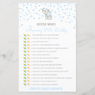 Papier Devinez qui, jeu de baby shower maman ou papa, mod