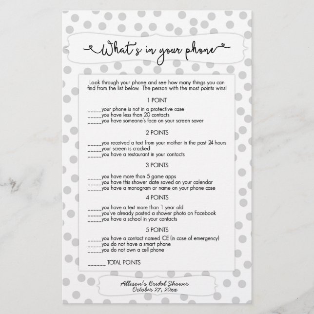 Papier Devinez qui + jeux de téléphone, gris point nuptia (Devant)
