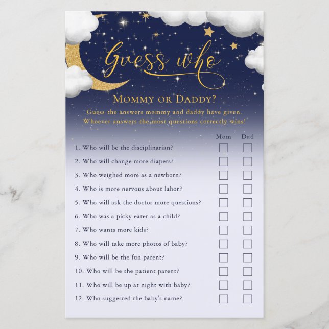 Papier Devinez Qui Joue Twinkle Little Star Baby shower (Devant)