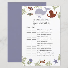 Papier Devinez qui l'a dit Game Under the Sea Baby shower