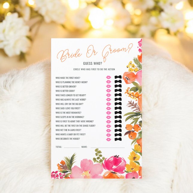 Papier Devinez qui les fleurs audacieuses jeu de douche n (Guess who bold flowers bridal shower game)