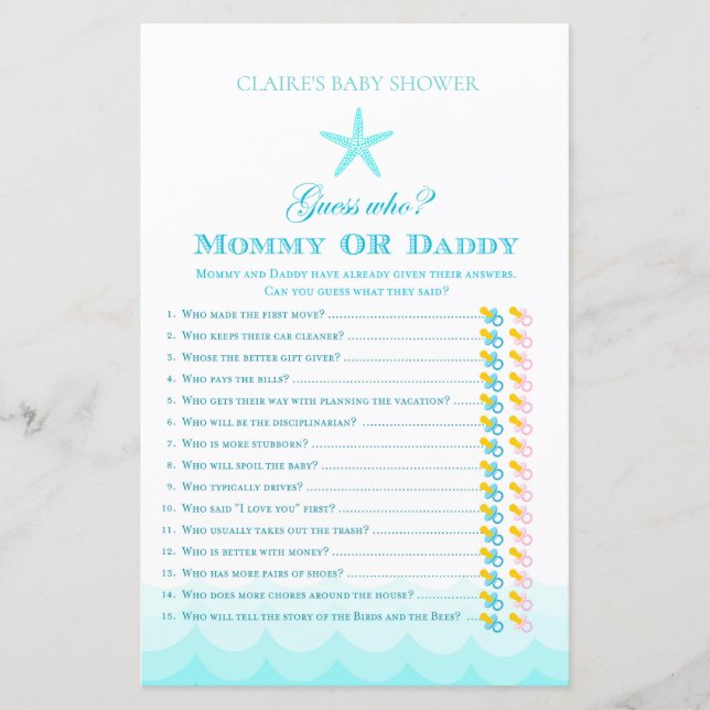 Papier Devinez Qui maman ou papa - Baby shower Jeu (Devant)