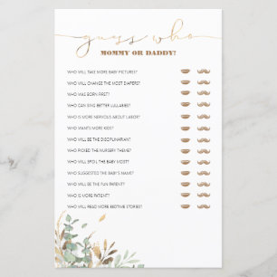 Papier Devinez qui maman ou papa Baby shower jeu
