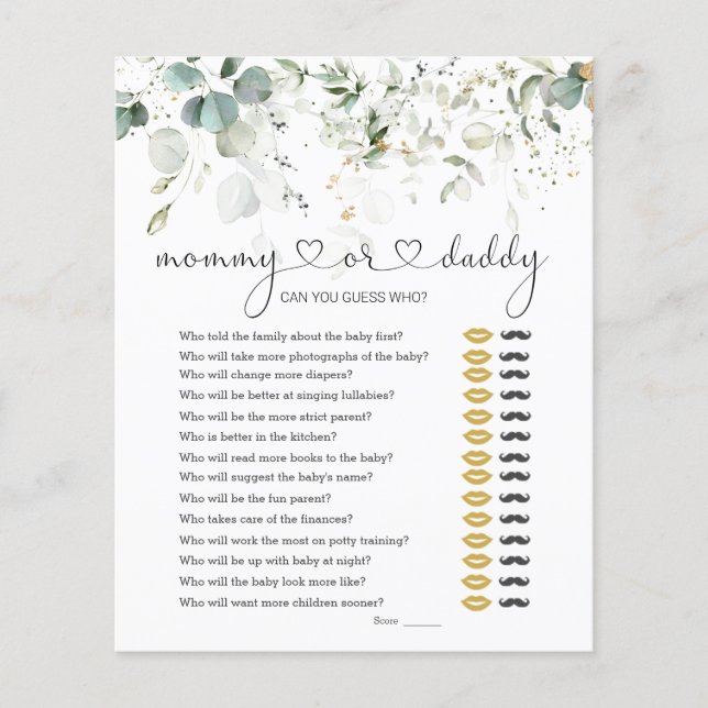 Papier Devinez qui maman ou papa Baby shower Jeu Vert (Devant)