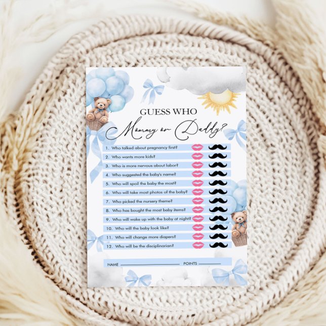 Papier Devinez qui, maman ou papa, Baby shower ours jeu (Créateur téléchargé)