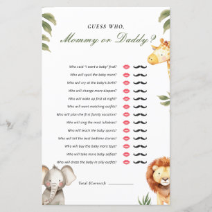 Papier Devinez qui maman ou papa Baby shower Safari jeu