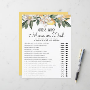 Papier Devinez Qui Maman Ou Papa Citron Baby shower Citru
