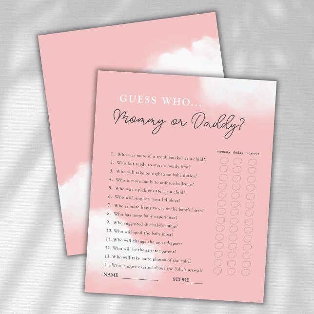 Papier Devinez qui maman ou papa fille Baby shower jeu (Créateur téléchargé)