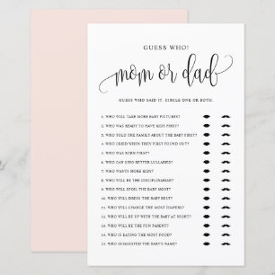Papier Devinez Qui Maman ou Papa Jeu Baby shower de scrip