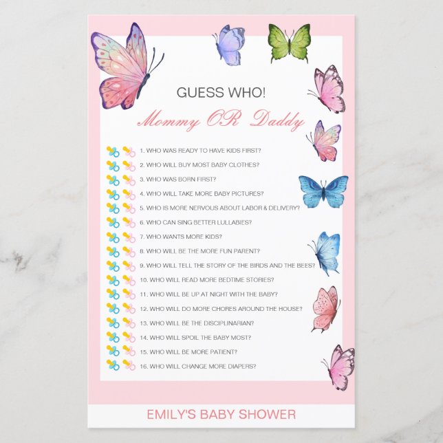Papier Devinez qui, maman ou papa jeu de Baby shower (Devant)