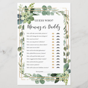 Papier Devinez qui maman ou papa jeu de baby shower