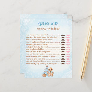 Papier Devinez Qui Maman Papa Baby shower Bleu Jeu