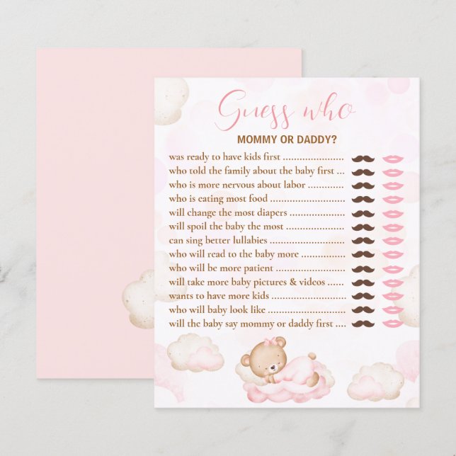 Papier Devinez Qui Porte Le Baby shower Rose Jeu (Devant / Derrière)