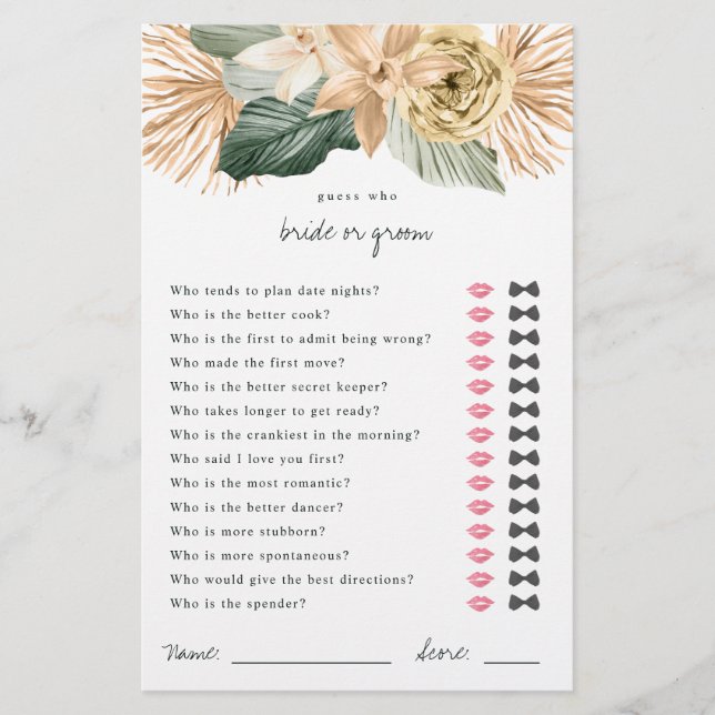 Papier Devinez Tropical Qui Marient ou Groom Douche Jeu (Devant)