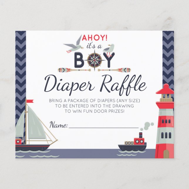 Papier Diaper Raffle Nautique Voilier Ahoy Baby Boy Jeu (Devant)