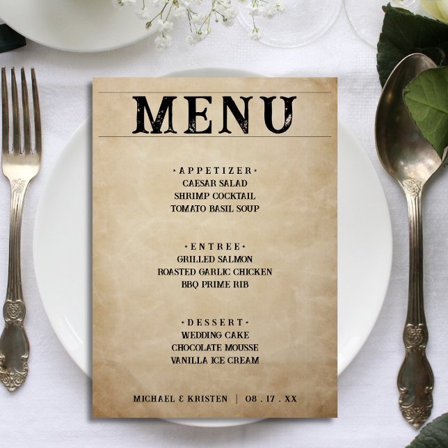 Papier Dîner Brown de mariage rustique (Distressed Rustic Brown Wedding Reception Dinner)