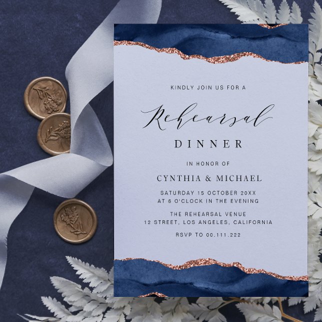 Papier dîner de répétition d'or rose bleu marine (Créateur téléchargé)