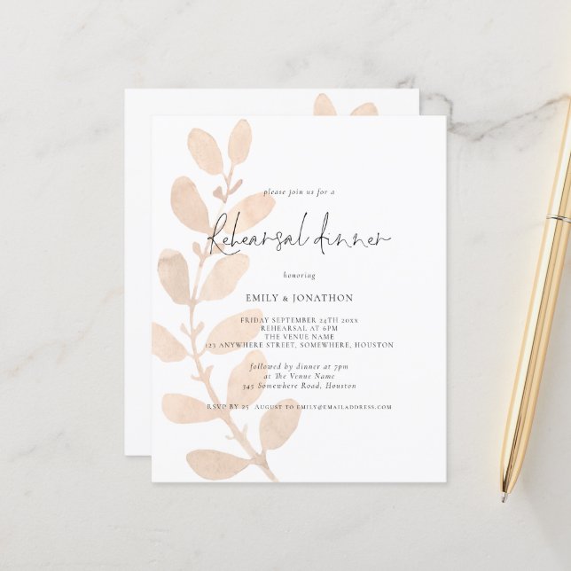 Papier Dîner de répétition du Mariage du budget Invitatio (Devant/Arrière en situation)
