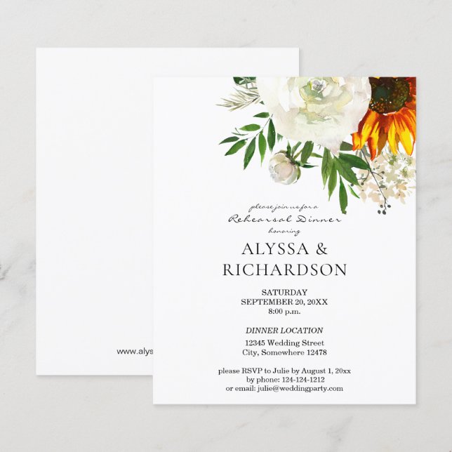 Papier Dîner de répétition floral tournesol à budget rais (Devant / Derrière)