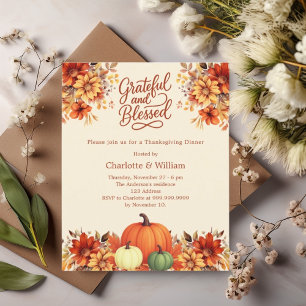 Papier Dîner de Thanksgiving Invitation fleurs citrouille