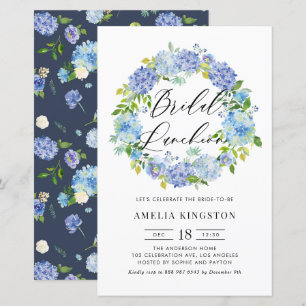 Papier Dîner nuptial Blue Hydrangea Wreath Invitation
