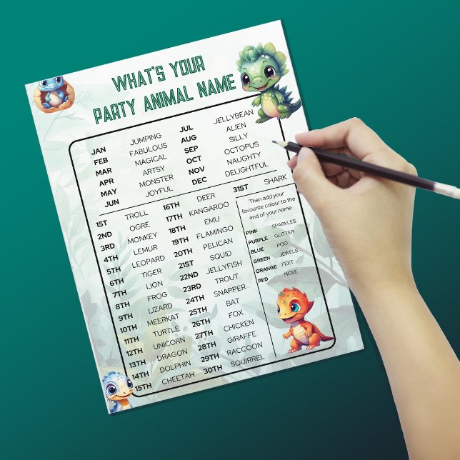 Papier Dino Roar Whats Your Animal Party Fiche de jeu (Créateur téléchargé)
