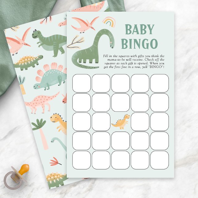 Papier Dinosaur Baby Bingo Jeu (Green Dinosaur Theme Baby Shower Bingo Game Card by Painted Paperie
)