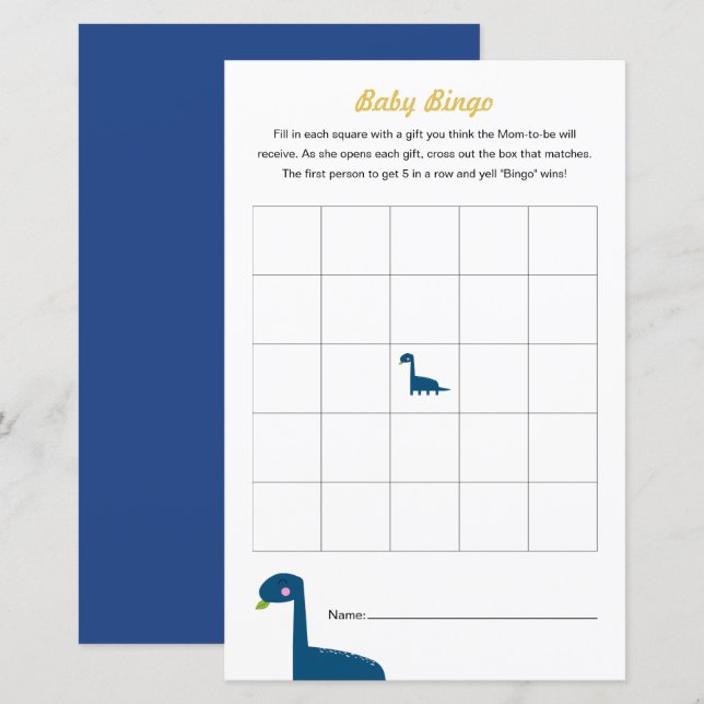 Papier Dinosaur Baby shower Jeu Bingo Activité (Devant / Derrière)