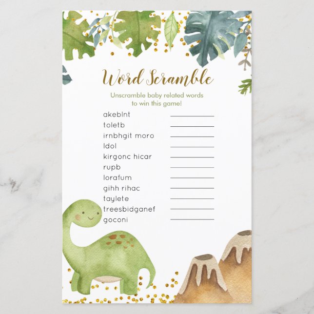 Papier Dinosaur Baby shower Mot Débauche Jeu (Devant)