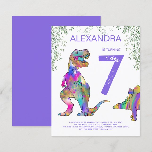 Papier Dinosaur filles Anniversaire Parti Budget pourpre (Devant / Derrière)