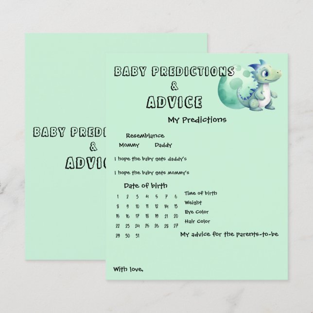 Papier Dinosaur mignon avec son Baby shower d'oeufs Jeu C (Devant / Derrière)
